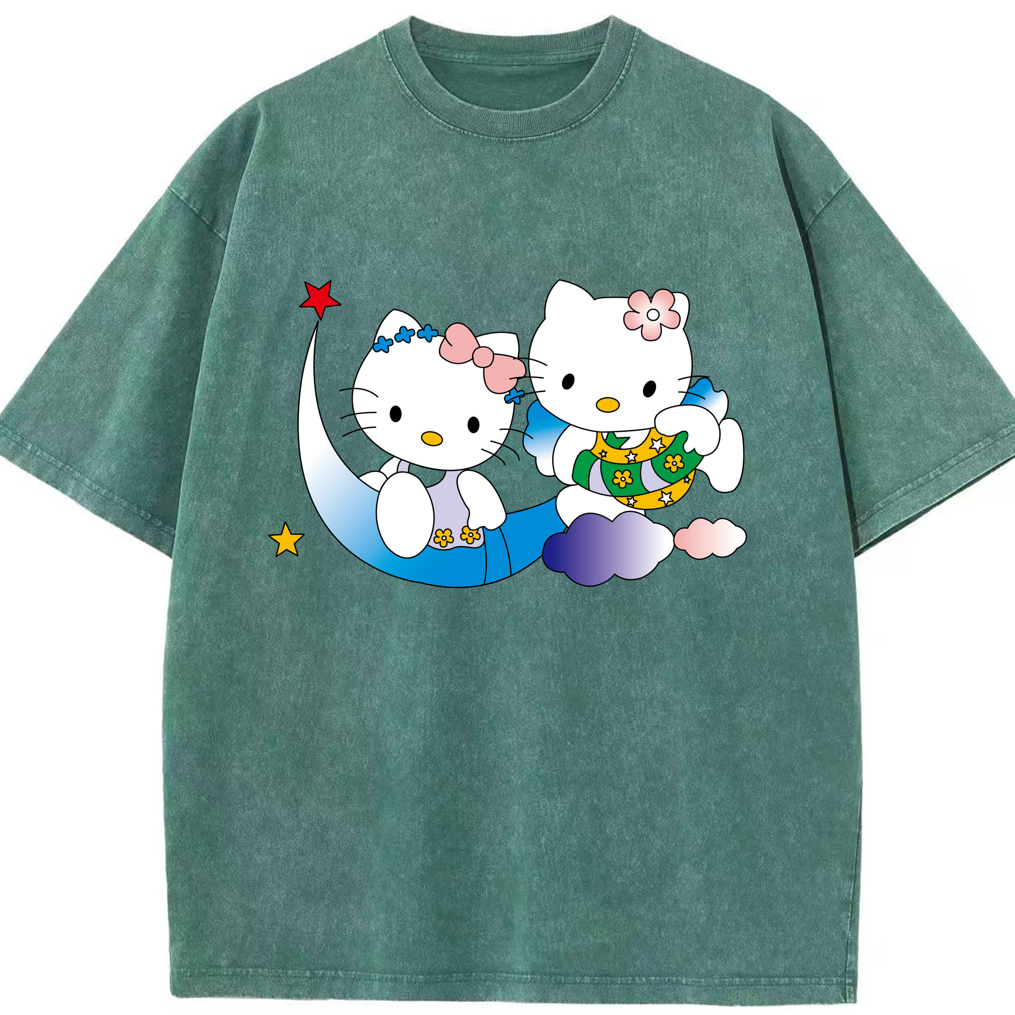 （画像用） Hello Kitty ハローキティ 綿100% ヴィンテージ風 半袖Tシャツ（フロントプリント）